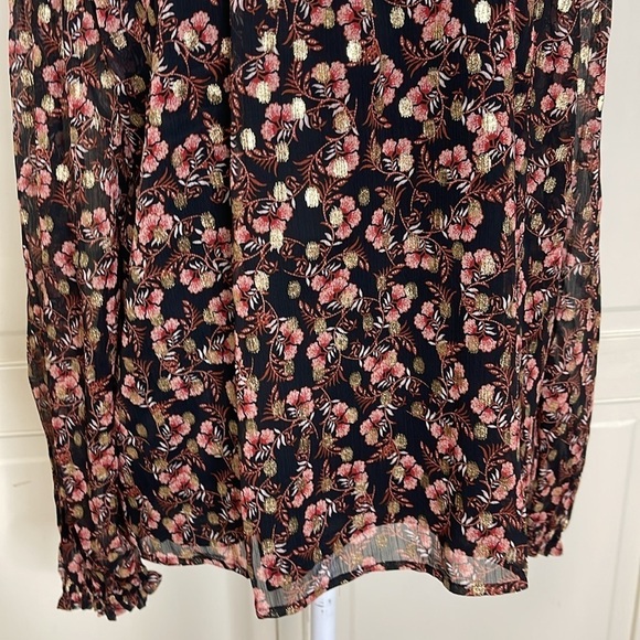 LOFT Women's Shimmer Vine Pleated Yoke Blouse Size M - Picture 4 of 8